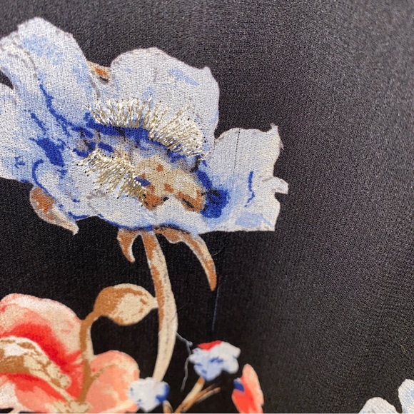 WHBM Black Red Blue Gold Floral Cold-Shoulder Metallic Embroidered Maxi Dress 6 - Picture 13 of 13